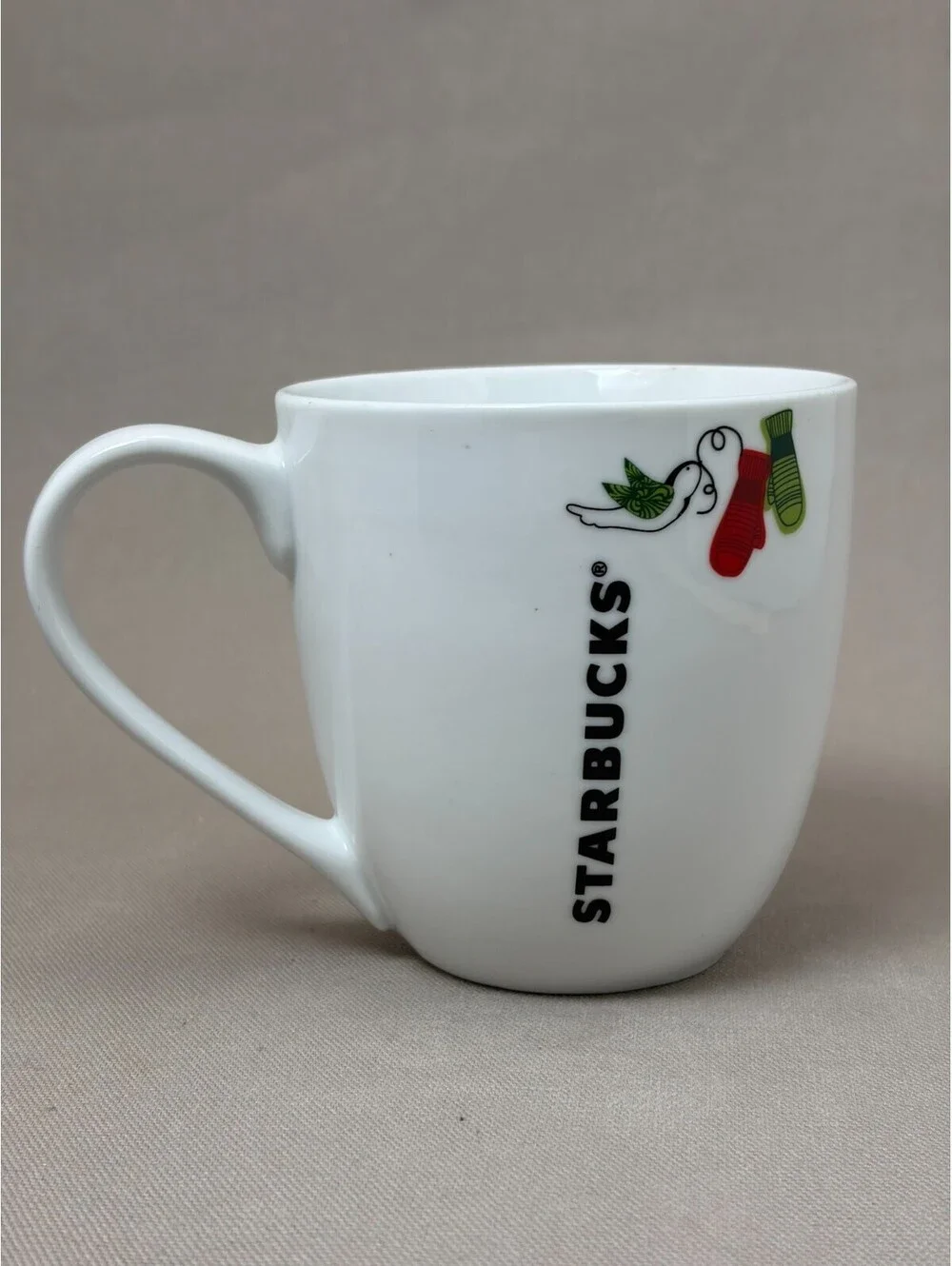 Starbucks Holiday 2011 Coffee Mug Dove Winter Mittens White Ceramic Cup 13 oz